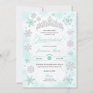 Turkvoise Winter Wonderland Snowflake Quinceanera Inbjudningar