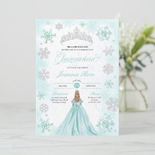 Turkvoise Winter Wonderland Snowflake Quinceanera Inbjudningar