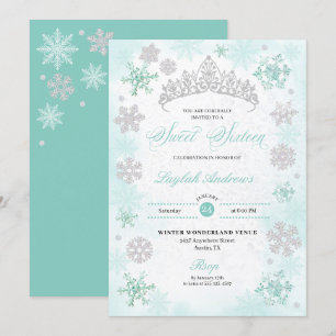 Turkvoise Winter Wonderland Snowflake Sweet 16 Inbjudningar