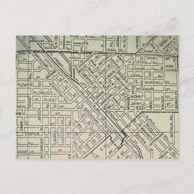 Turlock, CA Vintage Karta Vykort (Framsida)