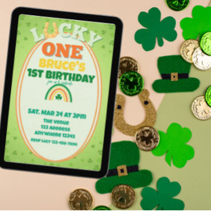 Turlycklig Orange Shamrock Regnbåge 1-års Födelsed Inbjudningar