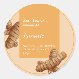 Turmeric Herbal Tea Business Label Runt Klistermärke
