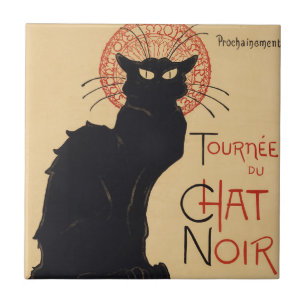 Turné av Chat Noir Vintage Black Cat Art Nouveau Kakelplatta