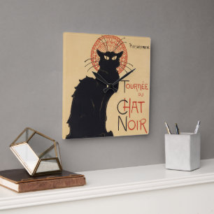Turné av Chat Noir Vintage Svart Katt Art Nouveau Fyrkantig Klocka