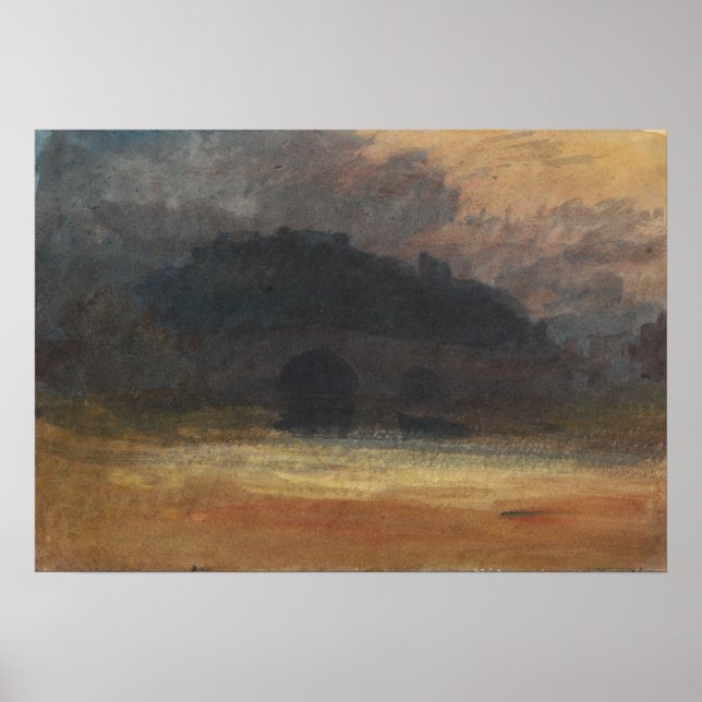 Turner - Kvällslandskap med slott och bro Poster (Framsidan)