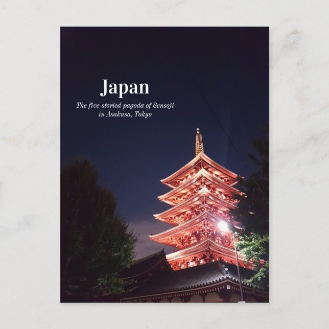 Turnera det Sensoji tempelet på natten Asakusa Vykort (Framsida)