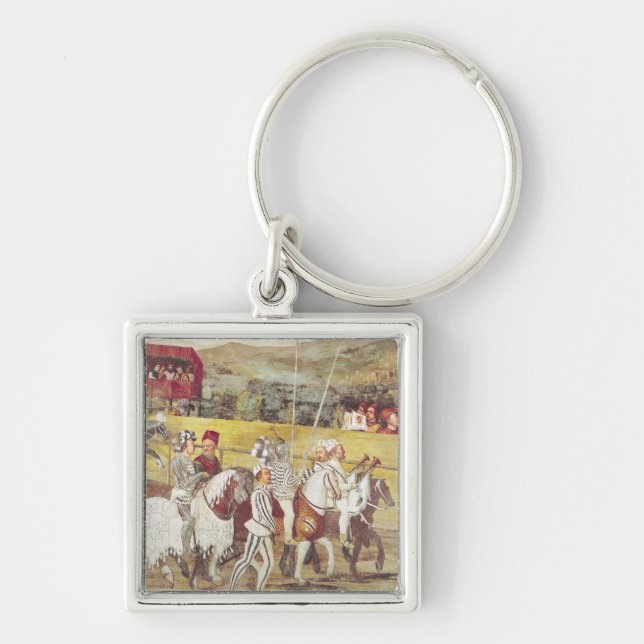 Turnering i heder av kristen mig av fyrkantig silverfärgad nyckelring (Framsidan)