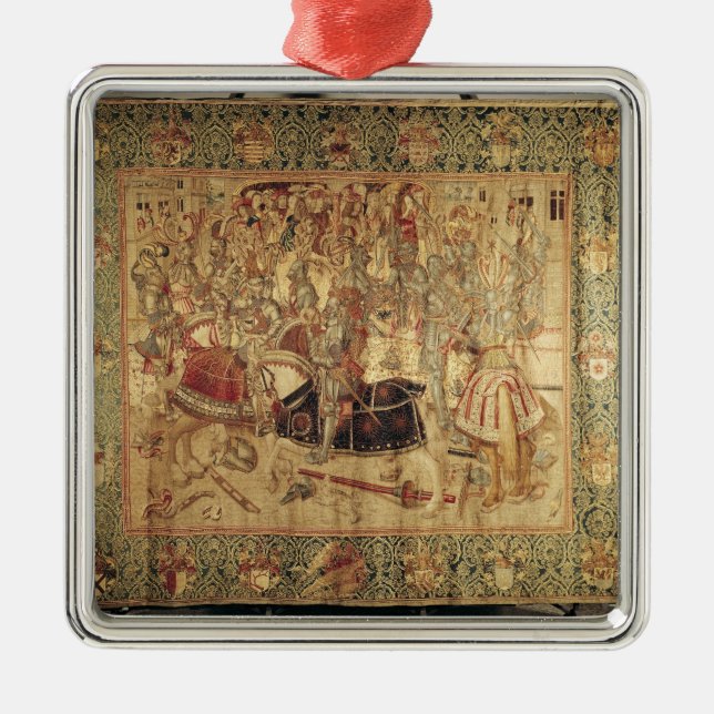 Turneringen, vertikal vävstoltapestry julgransprydnad metall (Framsidan)