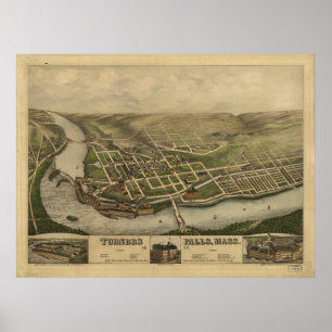 TurnernedgångMassachusetts 1877 antikt panorama- Poster