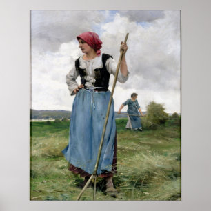 Turning av hö (olja på canvas) poster
