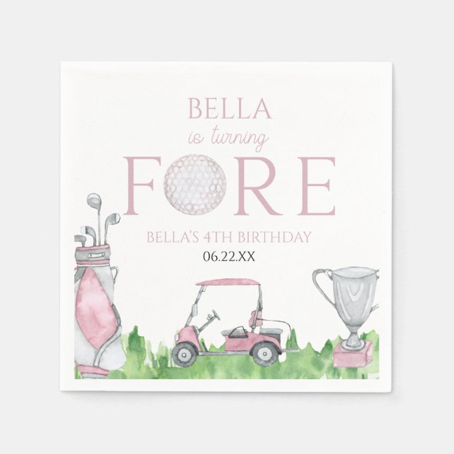 Turning Fore Rosa Golf 4e födelsedagen Party Pappersservett (Framsidan)
