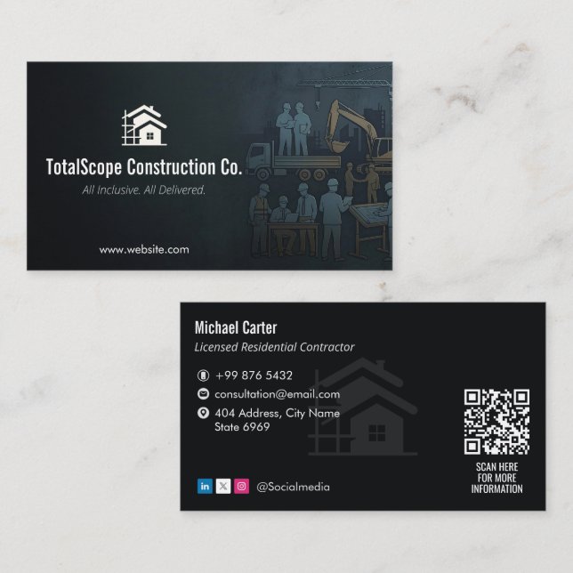 Turnkey Construction Services | Minimalist Black Visitkort (Fram/baksida)
