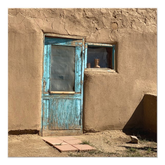 Turocise Door Taos Pueblo Photography Fototryck (Framsidan)