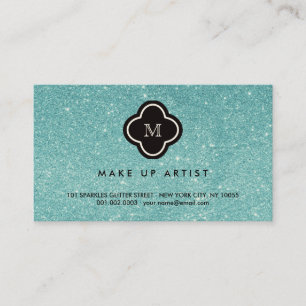 Turocise Glitter Sparkles Quatrefoil-profilkort Visitkort