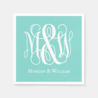 Turq Aqua White B&G Vin Skript Monogram DIY BG Pappersservett
