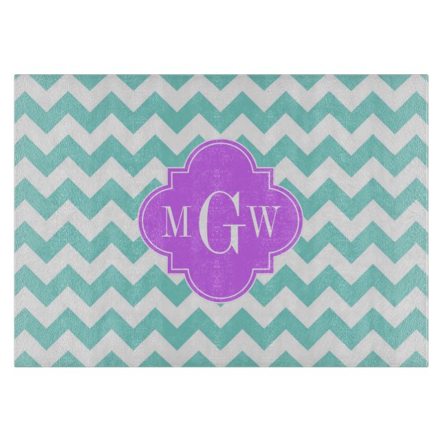 Turq / Aqua Wht Chevron Lilac 3 Initial Monogram (Framsidan)