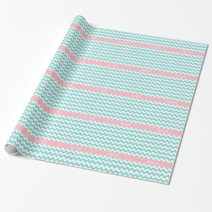 Turq/Aqua Wht Chevron Rosa Namn Monogram Presentpapper