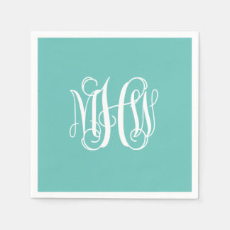 Turq Vit 3 Initial Vinstil Monogram Gör-det-själv Pappersservett