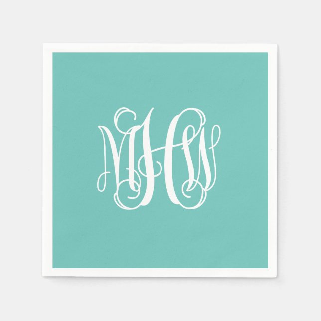 Turq Vit 3 Initial Vinstil Monogram Gör-det-själv  Pappersservett (Framsidan)