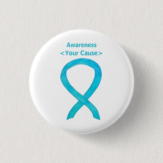 Turqoise Blue Awareness Ribbon Anpassningsbar Pin  Knapp (Framsida)