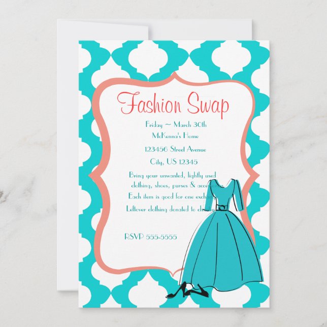 Turqoise & Coral Mode Swap Inbjudningar (Framsida)