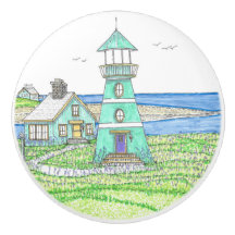 Turqoise Lighthouse Ceramic Knob