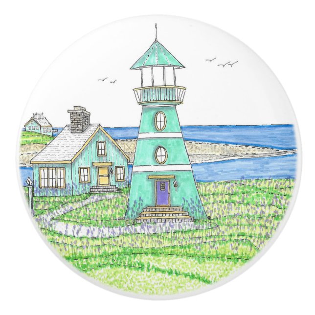 Turqoise Lighthouse Ceramic Knob Knopp (Framsidan)