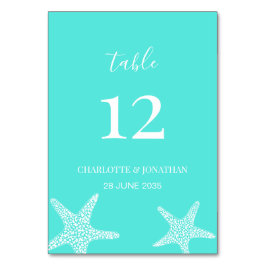 Turqoise Modern Tropical Starfish Beach Wedding Bordsnummer