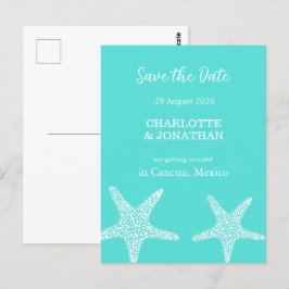 Turqoise Modern Tropical Starfish Beach Wedding Vykort