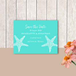 Turqoise Modern Tropical Starfish Beach Wedding Vykort