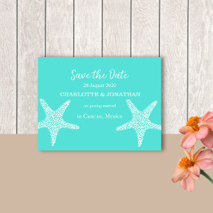 Turqoise Modern Tropical Starfish Beach Wedding Vykort