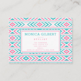 Turqoise och Rosa Geometric Aztec Mönster Visitkort