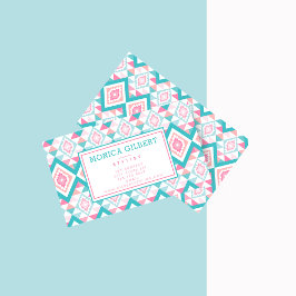 Turqoise och Rosa Geometric Aztec Mönster Visitkort
