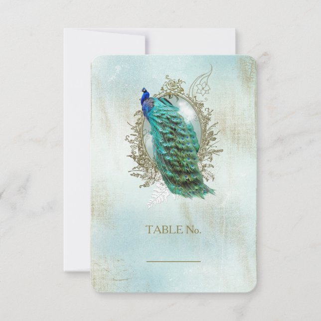 Turqoise Shabby Peacock - Bordsnummer Card (Framsida)