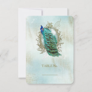 Turqoise Shabby Peacock - Bordsnummer Card
