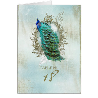 Turqoise Shabby Peacock - Bordsnummer Card OBS Kort