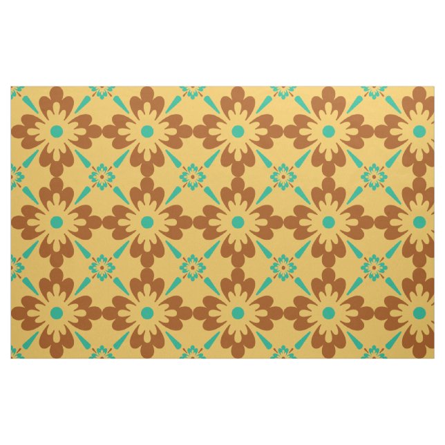 Turqouise Brown och Gult Spanska plattan Mönster Tyg (Fat Quarter)