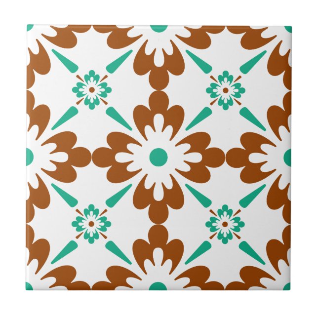Turqouise Brown och White Spain Tile Mönster Kakelplatta (Framsidan)