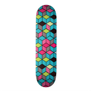Turqouise och Rosa Cube Mönster Skateboard Bräda 19,5 Cm