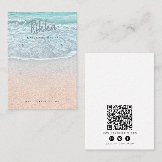 Turquioise Ocean Earring Display QR Business Card Visitkort (Fram/baksida)