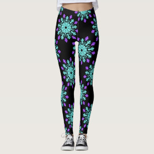 Turquios och lila neonblomma leggings
