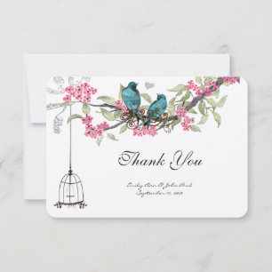 Turquiose Birds Rosa Cherry Blommars Birdcage Tack Kort