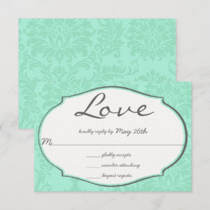 Turquiose Mint Damask Wedding OSA Inbjudningar