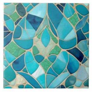 Turquise Abstrakt Mosaic with Art Deco stil Kakelplatta