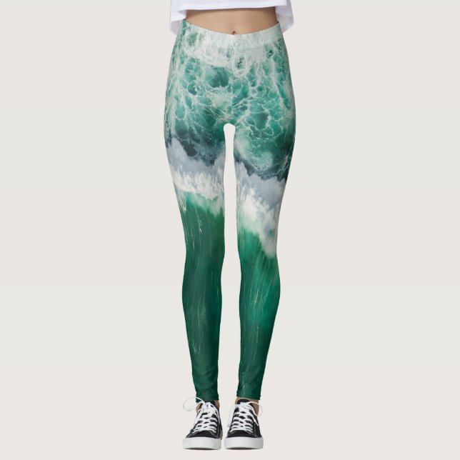 Turquise Aerial Wave: Drone Shot Leggings (Framsida)