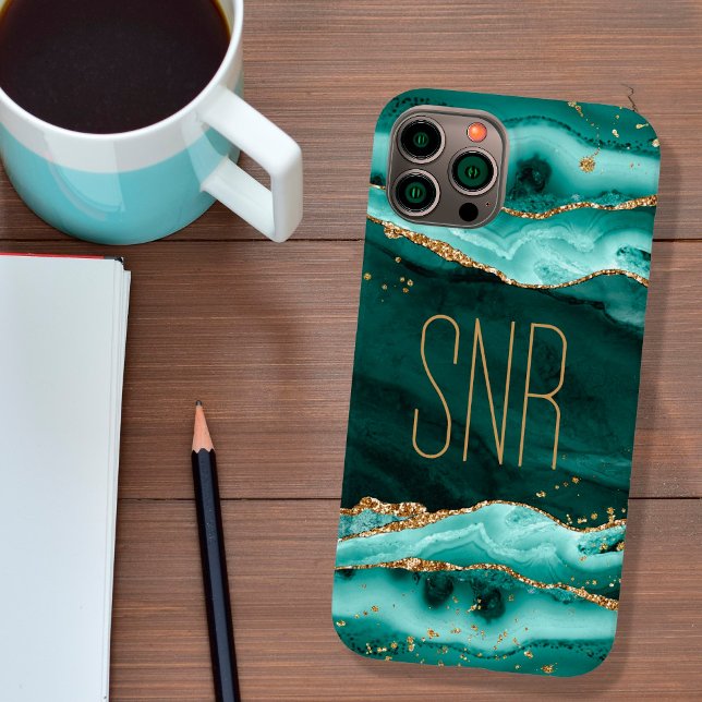 Turquise Agate Geode Monogram Namn Guld Glitter (Skapare uppladdad)