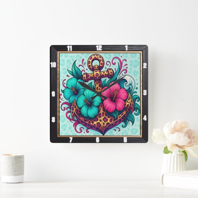 Turquise Anchor Nautical Design Fyrkantig Klocka (Hem)