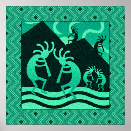 Turquise and Black Kokopelli Southwest Wall Art Poster