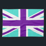 Turquise and Lila Union Jack Kökshandduk<br><div class="desc">Turquise och lila mönster baserat på Union Jack.</div>