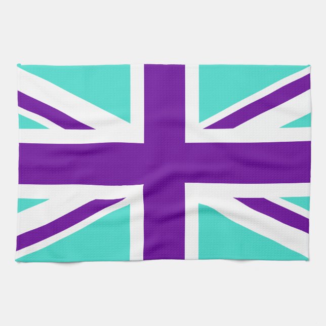 Turquise and Lila Union Jack Kökshandduk (Horisontell)